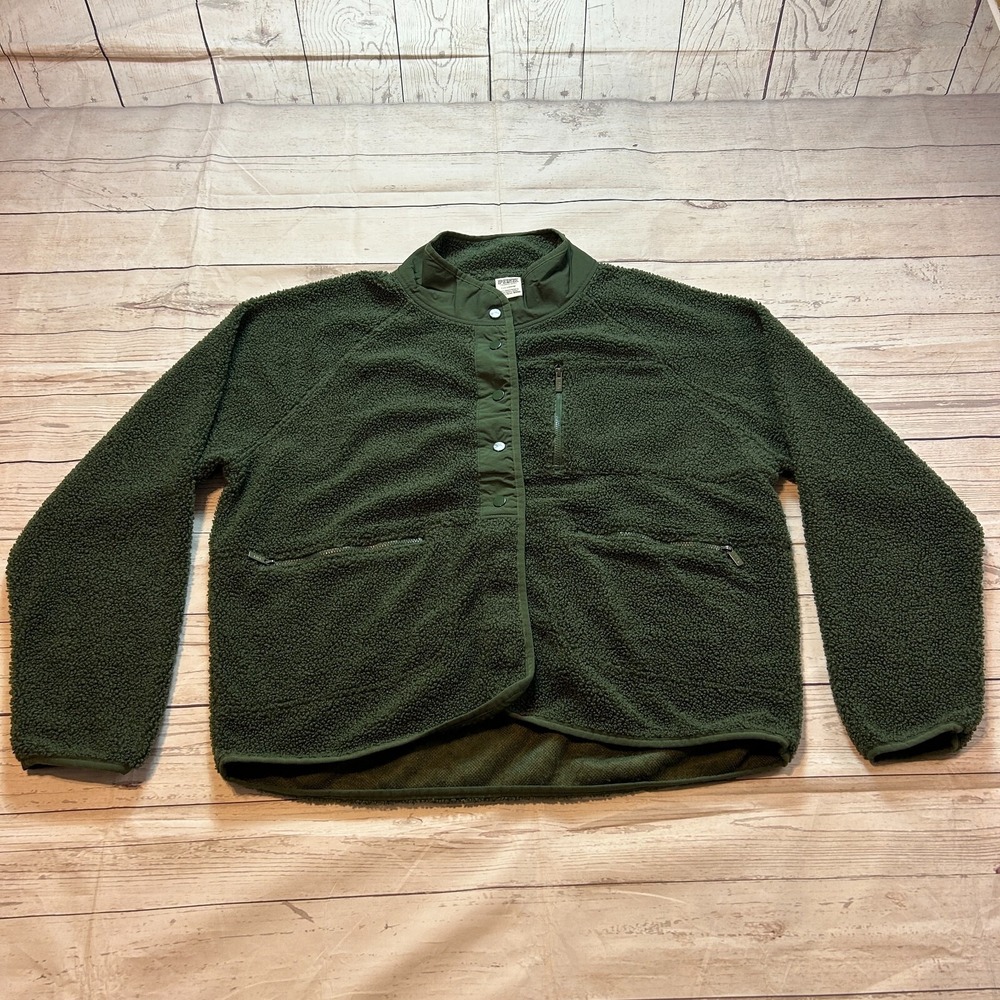 Victoria's Secret Pink 1/2 Button Green Sherpa‎ Pullover Women's Size Large